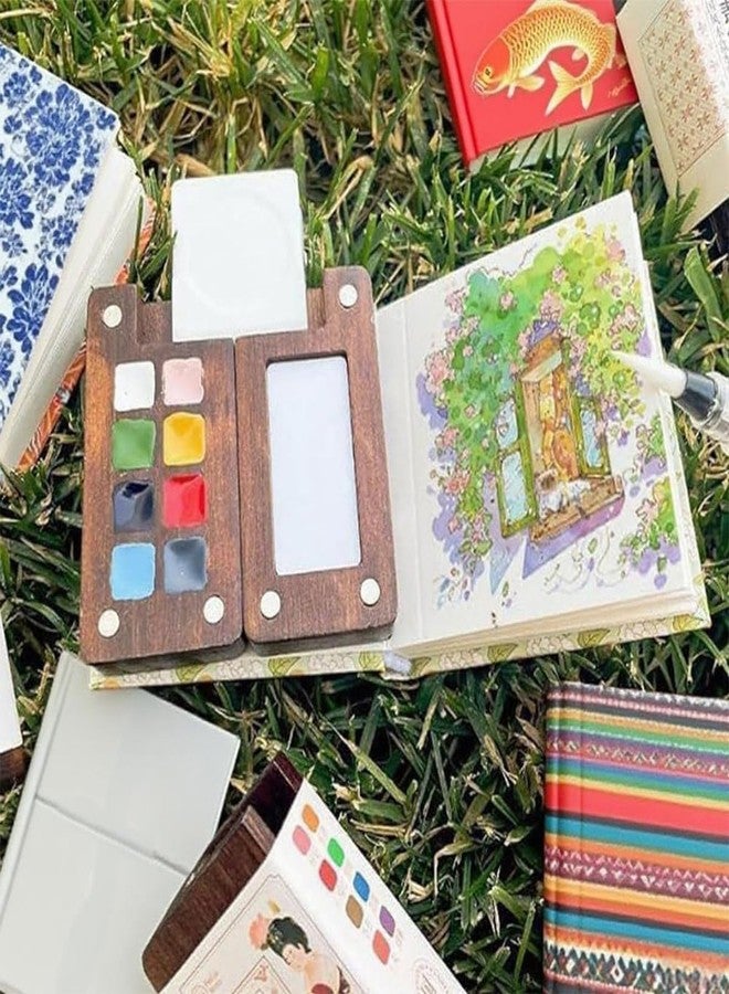DIANZHU Pocket Artist Watercolor Travel Set, Wooden Paint Palette Travel Kit, Mini Portable Watercolor Palette with Clip for Artists Painters Students (12 Colors 8 Grid Set 3 Brush Pen) - Image 2